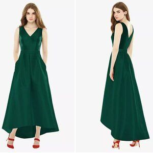 Size 16 - ALFRED SUNG - Sleeveless Pleated High Low Dress Green NEW $231 msrp